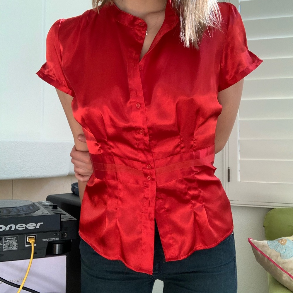 Red silk blouse